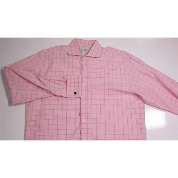 Hawes & Curtis Windsor Pink Plaid Cotton French Cuff Dress Shirt (39) 15.5-33 - Picture 3 of 7